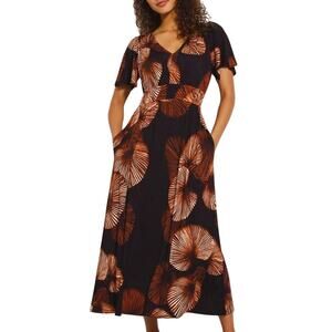 Soma Black Leaf Printed Oasis Soft Jersey Midi Bra Dress Size Medium